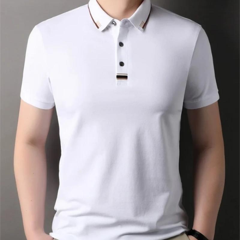 Summer Mercerized Cotton Short sleeved Polo Shirt High end Men's Fashion Business Casual T-shirt Comfortable Breathable Cool Top
