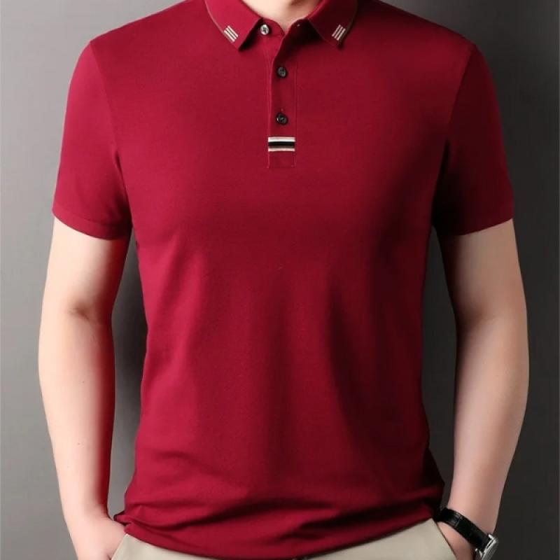 Summer Mercerized Cotton Short sleeved Polo Shirt High end Men's Fashion Business Casual T-shirt Comfortable Breathable Cool Top - image 3