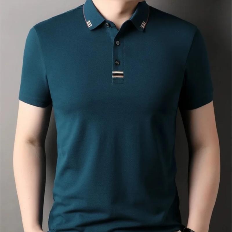 Summer Mercerized Cotton Short sleeved Polo Shirt High end Men's Fashion Business Casual T-shirt Comfortable Breathable Cool Top - image 4